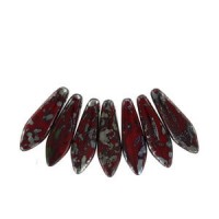 Czech Glass Daggers beads 5x16mm Opaque red picasso 93200-43400